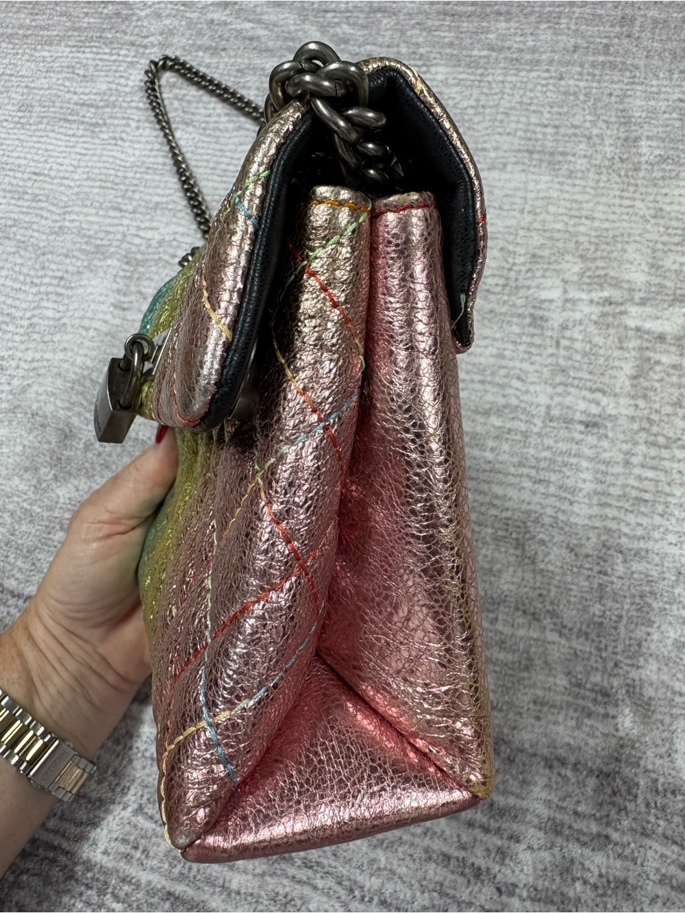 Kurt Geiger London Brixton Lock Flap Shoulder Bag Rainbow Metallic Ombré Y2K - Picture 8 of 15